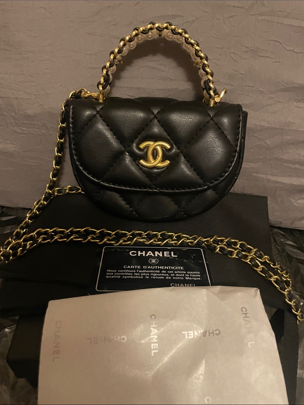GWP Black Quilted Mini Top-Handle Crossbody with Gold CC